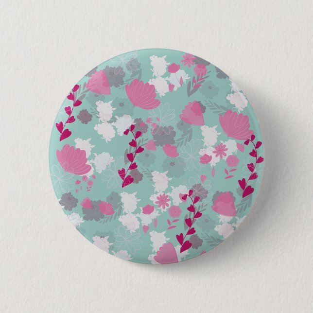 flowers green 2 inch round button (Front)