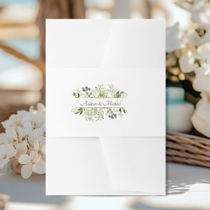 Flowers Green Gold Invitation Belly Band