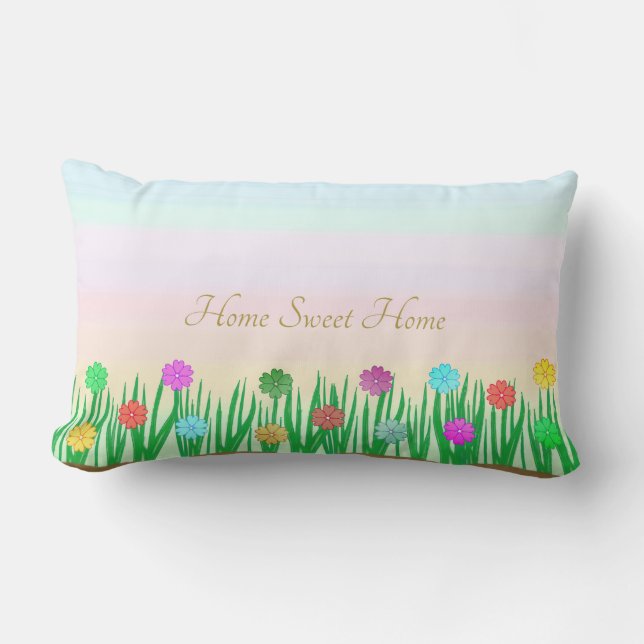 Flowers & Green Grass Plants Lumbar Pillow (Front)