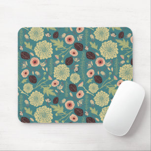 Flowers Green Pink Floral Pattern Mouse Pad