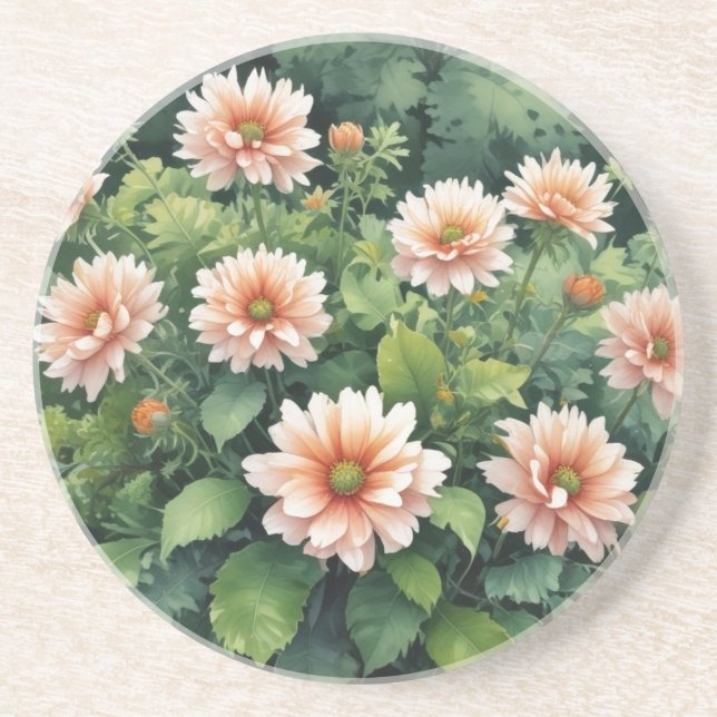 Flowers Greenery Elegant Watercolor Coaster (Front)