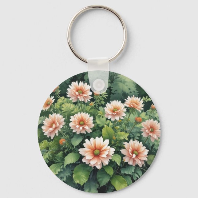 Flowers Greenery Elegant Watercolor Keychain (Front)