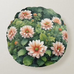 Flowers Greenery Elegant Watercolor Round Pillow