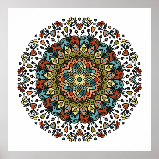 Flowers grow from the heart Mandala Poster (Front)