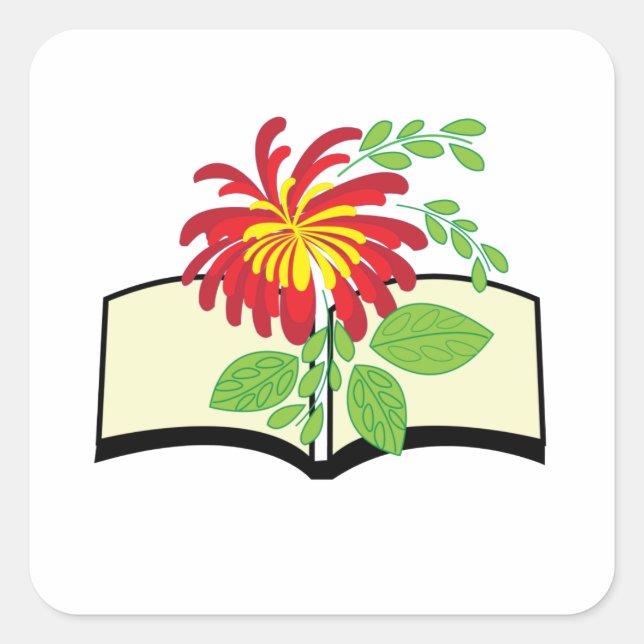Flowers Growing from Book Square Sticker (Front)