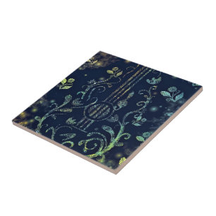 Flowers Guitar Ceramic Tile