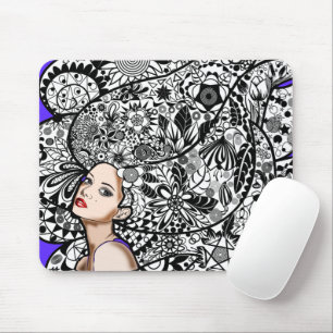 Flowers Hair Girl - Drawing Mouse Pad