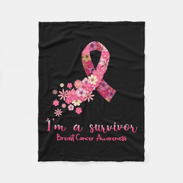Flowers Heart I'm A Survivor Breast Cancer Awarene Fleece Blanket (Front)