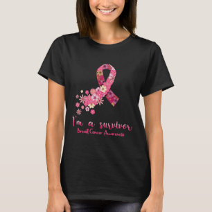 Flowers Heart I'm A Survivor Breast Cancer Awarene T-Shirt