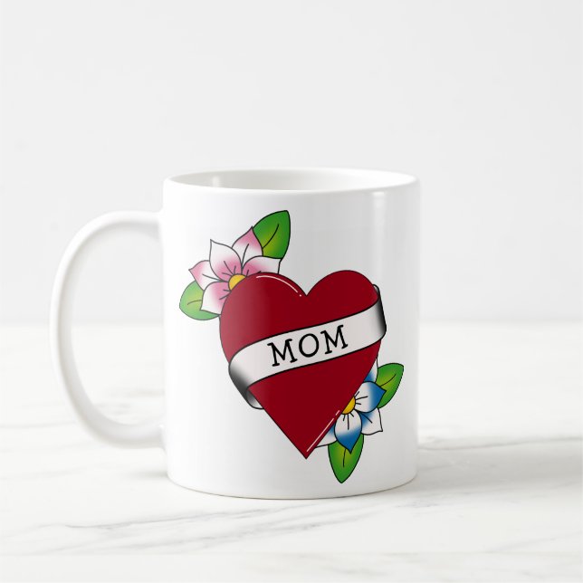 Flowers Heart Mom Tattoo Coffee Mug (Left)
