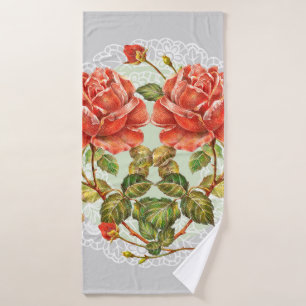 Flowers heart on white napkin seamless pattern bath towel