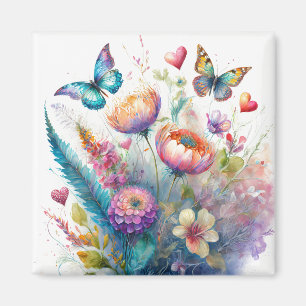 Flowers, hearts and butterflies magnet