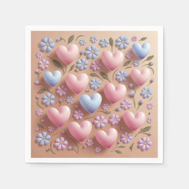 Flowers Hearts Cocktail Napkins (Front)