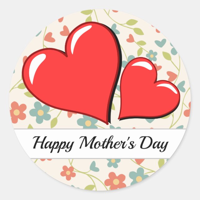 Flowers& hearts for Mother's Day Classic Round Sticker (Front)