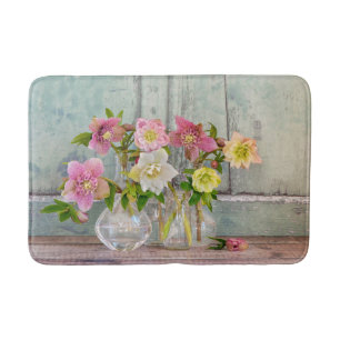 Flowers Hellebores in Vases Bath Mat