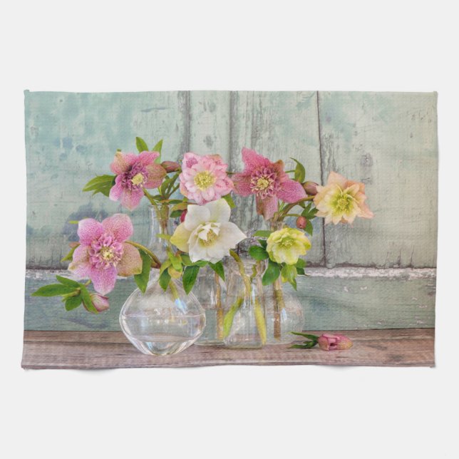 Flowers | Hellebores in Vases Kitchen Towel (Horizontal)