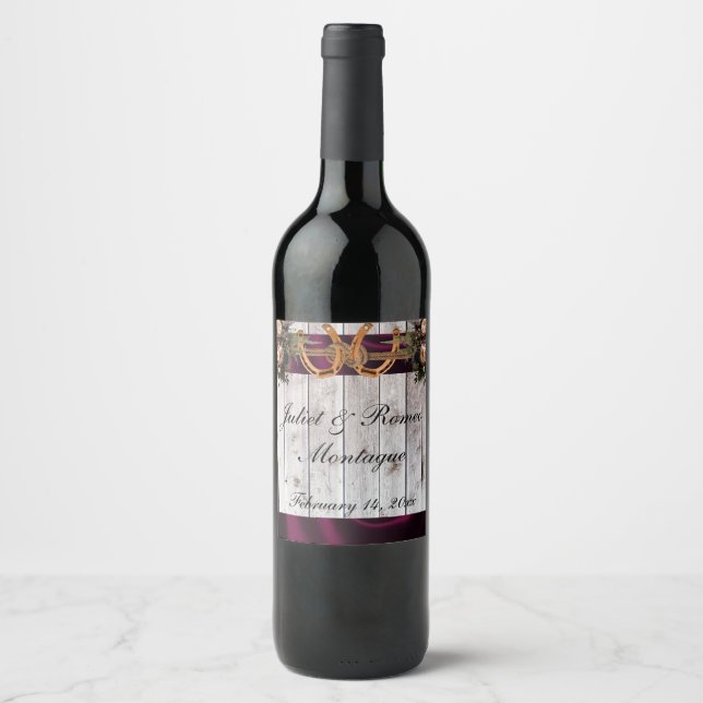 Flowers & Horseshoes, Purple Ribbon Wine Label (Front)