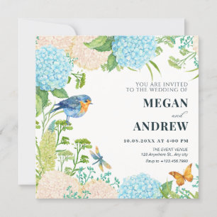 Flowers Hydrangea Bird Butterfly wedding Invitation