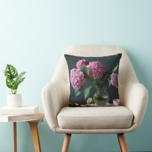 Flowers Hydrangeas in Vase Throw Pillow