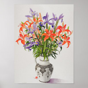 Flowers in a Black and White Jug Poster