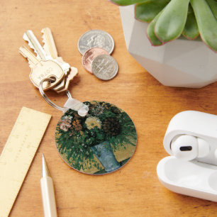 Flowers in a Blue Vase by Paul Cezanne Vintage Art Keychain