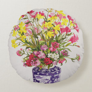 Flowers in a Chinese Jar Round Pillow