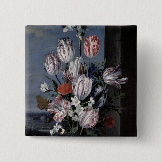 Flowers in a Crystal Vase, 1652 2 Inch Square Button (Front)