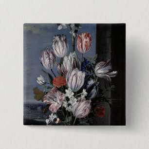 Flowers in a Crystal Vase, 1652 2 Inch Square Button