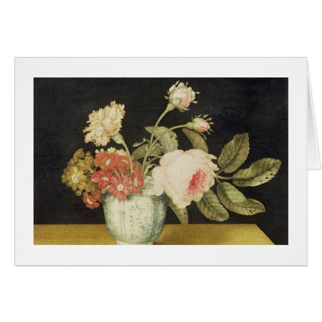 Flowers in a Delft Jar (oil on panel) (Front Horizontal)