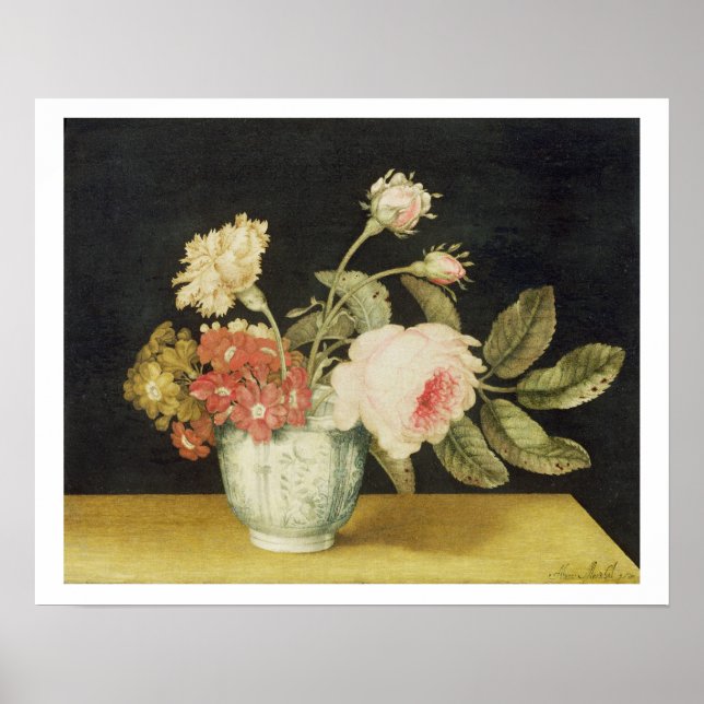Flowers in a Delft Jar (oil on panel) Poster (Front)