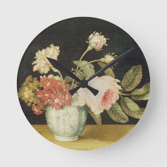 Flowers in a Delft Jar (oil on panel) Round Clock (Front)