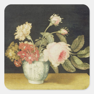 Flowers in a Delft Jar (oil on panel) Square Sticker