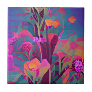 Flowers in a field colourful abstract digital art  tile