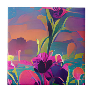Flowers in a field colourful abstract digital art tile