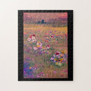Flowers in a field lavender white digital art jigsaw puzzle