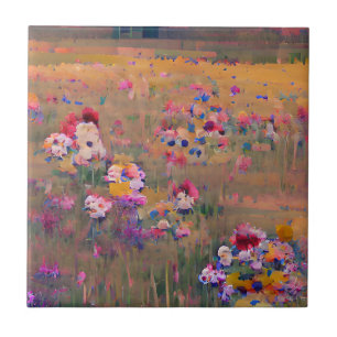 Flowers in a field lavender white digital art tile
