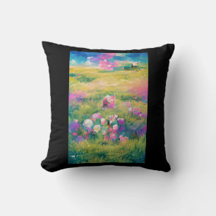 Flowers in a field purple pink white digital art  throw pillow