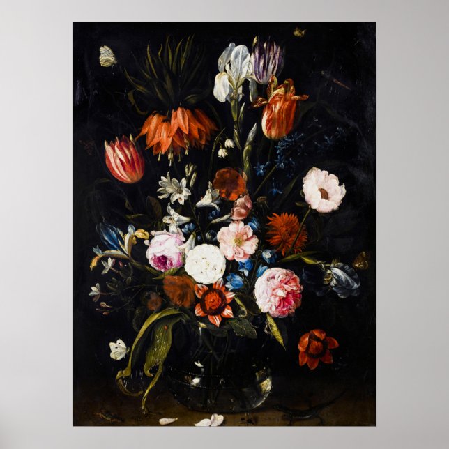 Flowers in a glass vase Jan van Kessel the Elder Poster (Front)