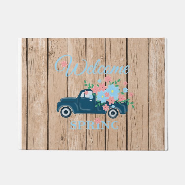 Flowers In A Pickup Truck Welcome Spring  Doormat (Front)