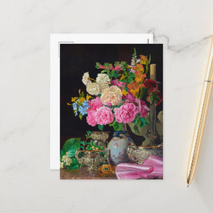 Flowers in a Porcelain Vase with Candlestick Holiday Postcard