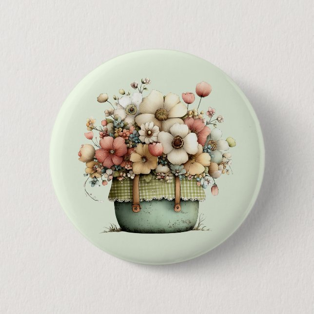 Flowers in a Pot Cozy Shabby Cute 2 Inch Round Button (Front)