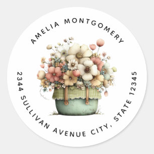 Flowers in a Pot Cozy Shabby Cute - Address Classic Round Sticker