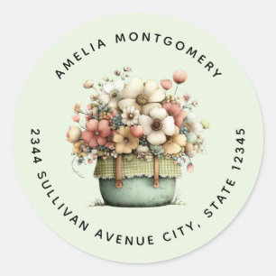 Flowers in a Pot Cozy Shabby Cute - Address Classic Round Sticker