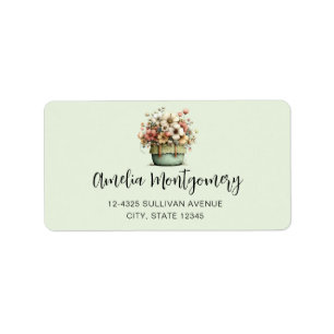 Flowers in a Pot Cozy Shabby Cute Address Label