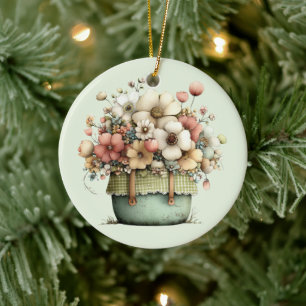 Flowers in a Pot Cozy Shabby Cute Ceramic Ornament