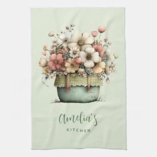 Flowers in a Pot Cozy Shabby Cute Kitchen Towel