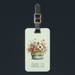 Flowers in a Pot Cozy Shabby Cute Luggage Tag<br><div class="desc">A luggage tag with a whimsical stylish pot of flowers. Green,  pink and cream colors. Set in a green pot with a plaid cloth. Shabby vintage vibe.</div>