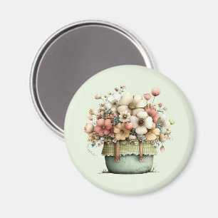  Flowers in a Pot Cozy Shabby Cute Magnet