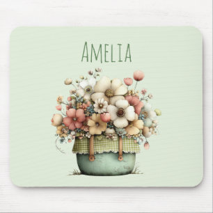 Flowers in a Pot Cozy Shabby Cute Mouse Pad