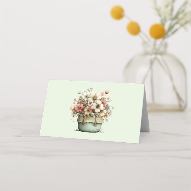 Flowers in a Pot Cozy Shabby Cute Place Card (Front)